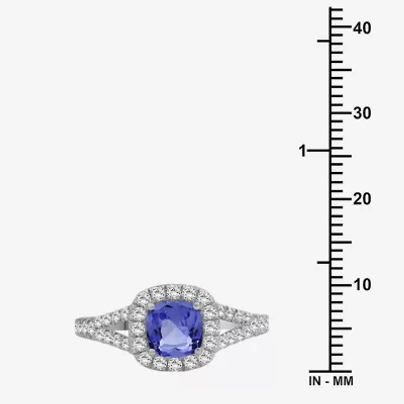 Womens 3 3/8 Ct. T.W. Genuine Blue Tanzanite 10K White Gold Cushion Halo Cocktail Ring