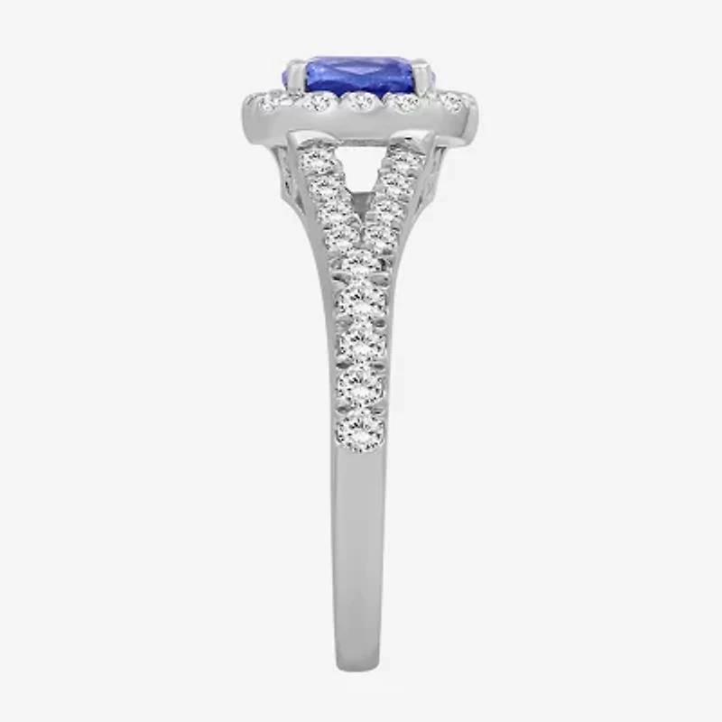Womens 3 3/8 Ct. T.W. Genuine Blue Tanzanite 10K White Gold Cushion Halo Cocktail Ring