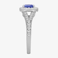 Womens 3 3/8 Ct. T.W. Genuine Blue Tanzanite 10K White Gold Cushion Halo Cocktail Ring