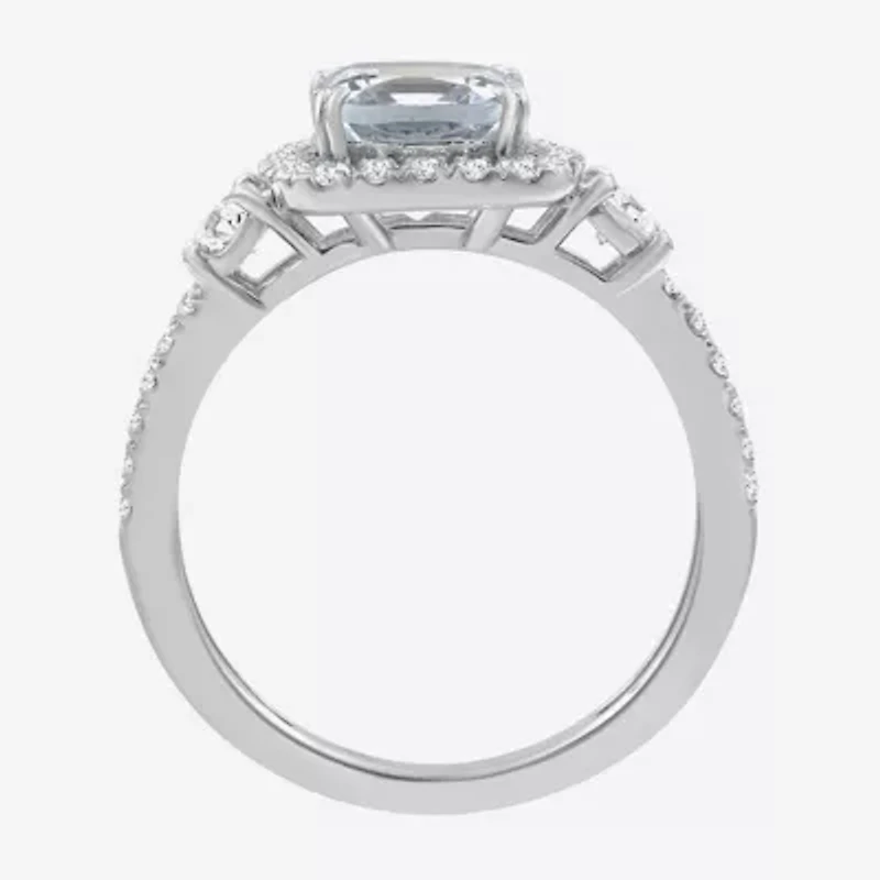 Womens 3 1/2 CT. T.W Genuine Blue Aquamarine 10K White Gold Cushion Halo Cocktail Ring