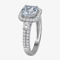 Womens 3 1/2 CT. T.W Genuine Blue Aquamarine 10K White Gold Cushion Halo Cocktail Ring