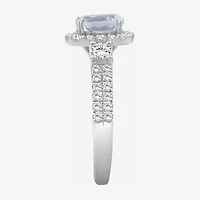 Womens 3 1/2 CT. T.W Genuine Blue Aquamarine 10K White Gold Cushion Halo Cocktail Ring