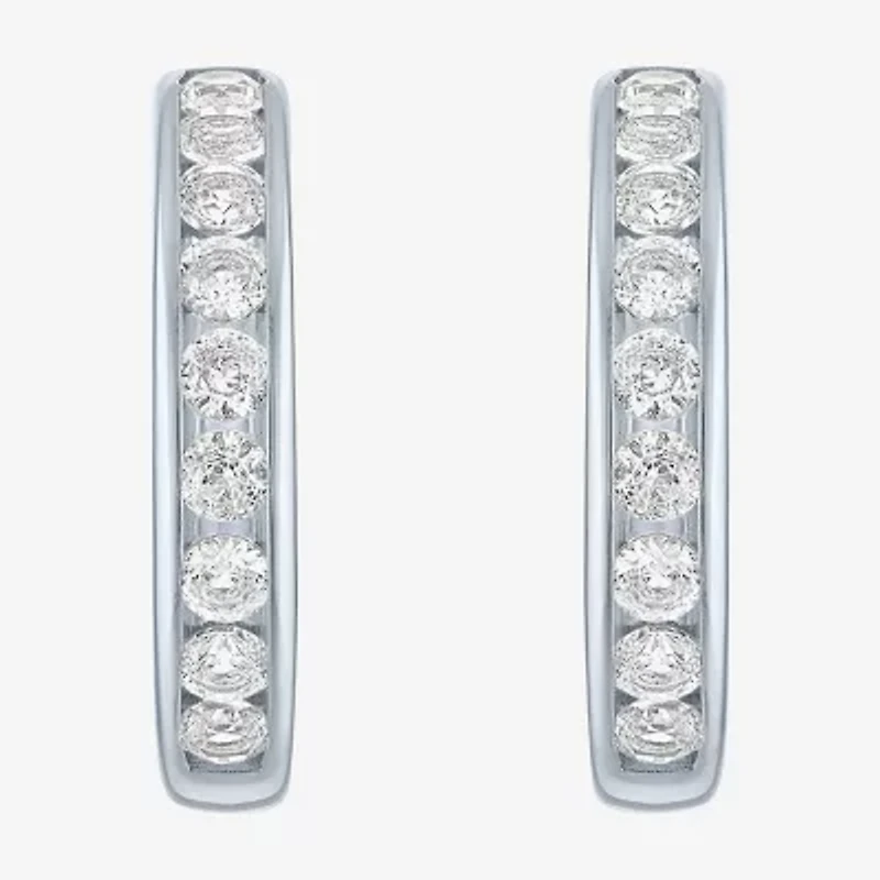 Yes, Please! C-Hoop Womens Lab Created White Sapphire 14K Gold Over Silver 20mm Hoop Earrings