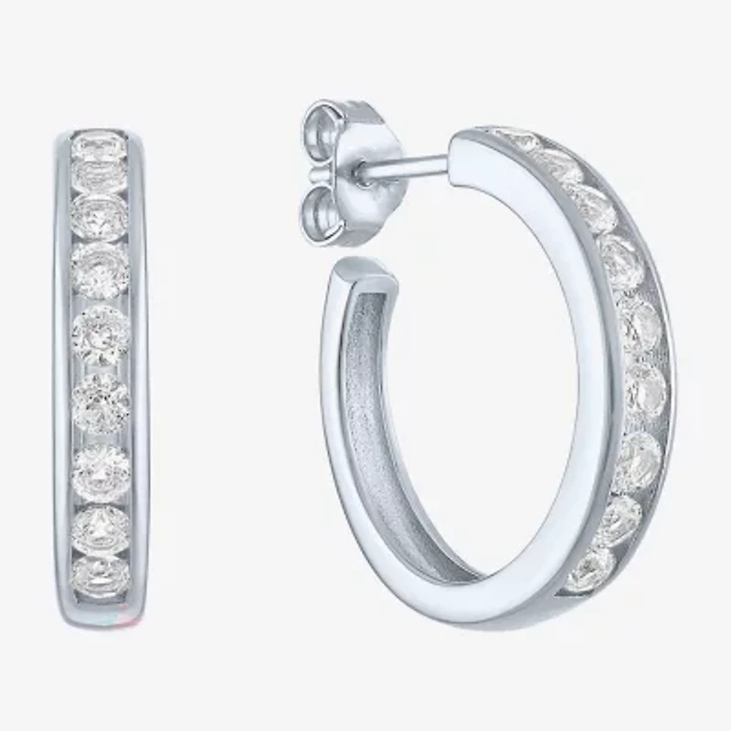 Yes, Please! C-Hoop Womens Lab Created White Sapphire 14K Gold Over Silver 20mm Hoop Earrings