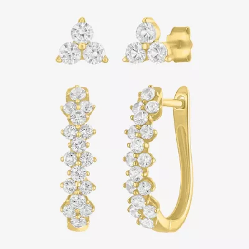 Yes, Please! Womens Lab Created White Sapphire 14K Gold Over Silver 2 Pair Jewelry Set