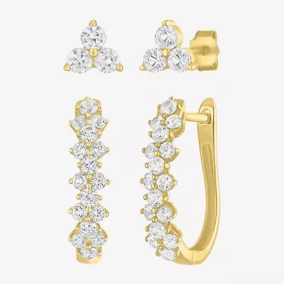 Yes, Please! Womens Lab Created White Sapphire 14K Gold Over Silver 2 Pair Jewelry Set