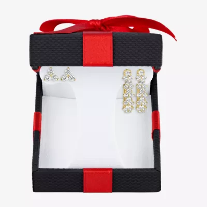 Yes, Please! Womens Lab Created White Sapphire 14K Gold Over Silver 2 Pair Jewelry Set