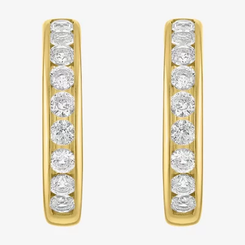 Yes, Please! C-Hoop Womens Lab Created White Sapphire 14K Gold Over Silver 20mm Hoop Earrings