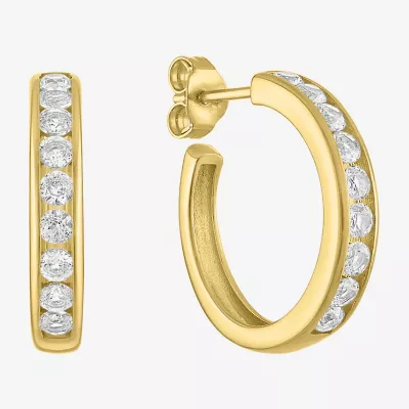 Yes, Please! C-Hoop Womens Lab Created White Sapphire 14K Gold Over Silver 20mm Hoop Earrings