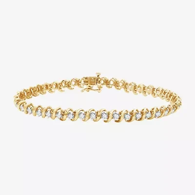 G / Si1-Si2) Womens CT. T.W. Lab Grown White Diamond 14K Gold Over Silver 7.5 Inch Tennis Bracelet