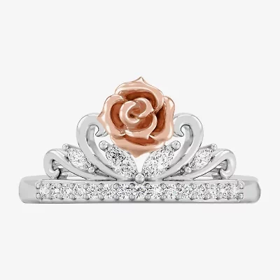 Enchanted Disney Fine Jewelry (I,I2), Belle Womens 1/3 CT. T.W. Lab Grown White Diamond 14K Gold Over Silver Sterling Crown Beauty and the Beast Princess Cocktail Ring