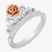 Enchanted Disney Fine Jewelry (I,I2), Belle Womens 1/3 CT. T.W. Lab Grown White Diamond 14K Gold Over Silver Sterling Crown Beauty and the Beast Princess Cocktail Ring