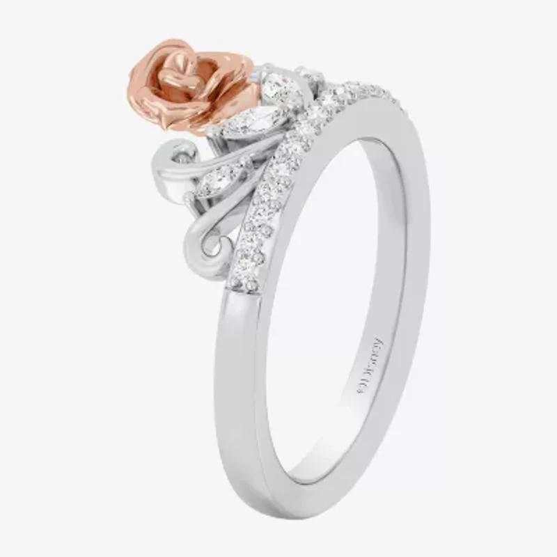 Enchanted Disney Fine Jewelry (I,I2), Belle Womens 1/3 CT. T.W. Lab Grown White Diamond 14K Gold Over Silver Sterling Crown Beauty and the Beast Princess Cocktail Ring