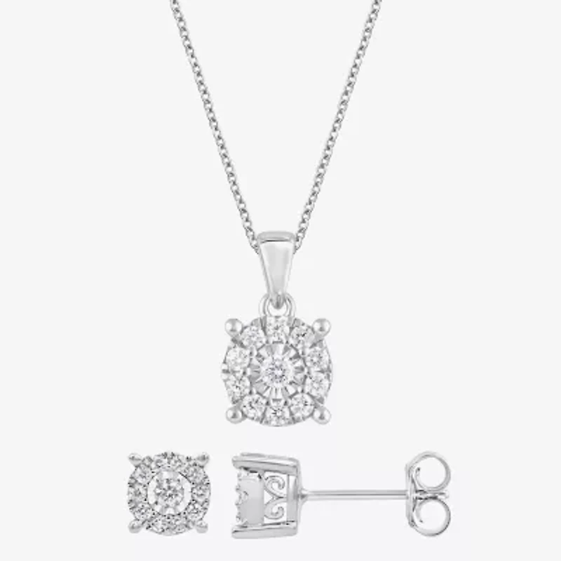 (F, Si2) Womens 1/2 CT. T.W. Lab Grown White Diamond Sterling Silver Round 2-pc. Jewelry Set