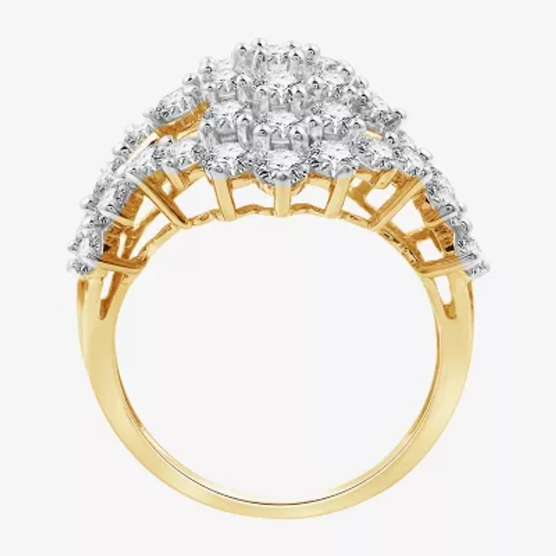 G/ Si1-Si2 Womens 3 CT. T.W. Lab Grown White Diamond 14K Gold Over Silver Cluster Cocktail Ring