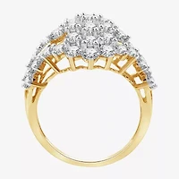 G/ Si1-Si2 Womens 3 CT. T.W. Lab Grown White Diamond 14K Gold Over Silver Cluster Cocktail Ring
