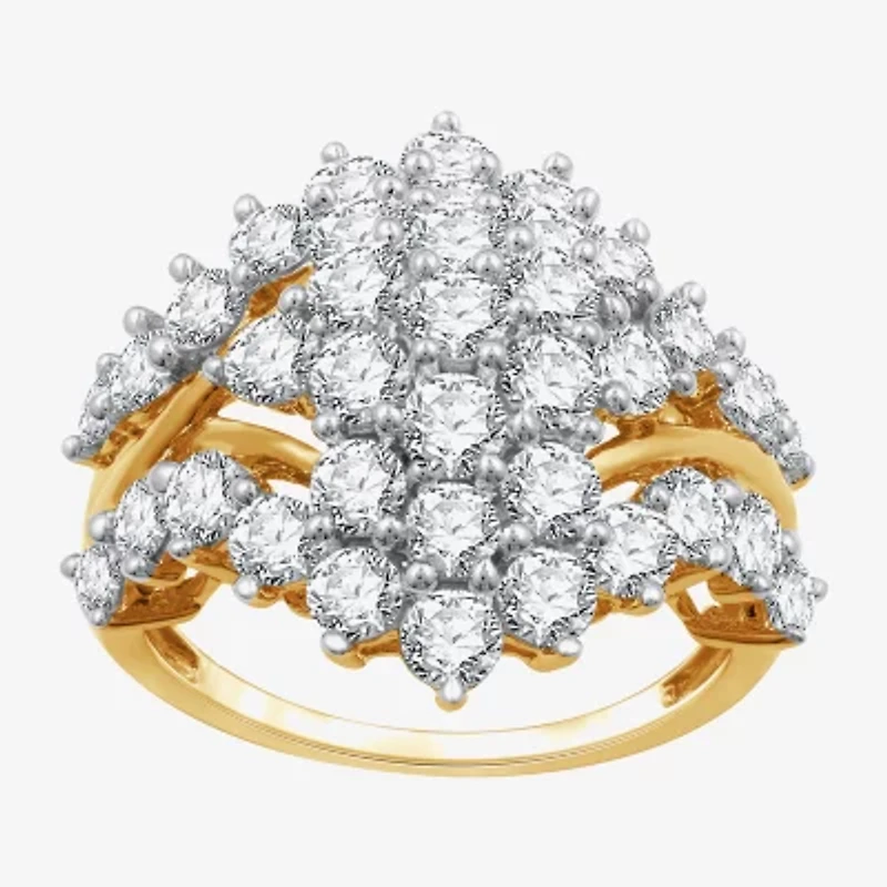 G/ Si1-Si2 Womens 3 CT. T.W. Lab Grown White Diamond 14K Gold Over Silver Cluster Cocktail Ring