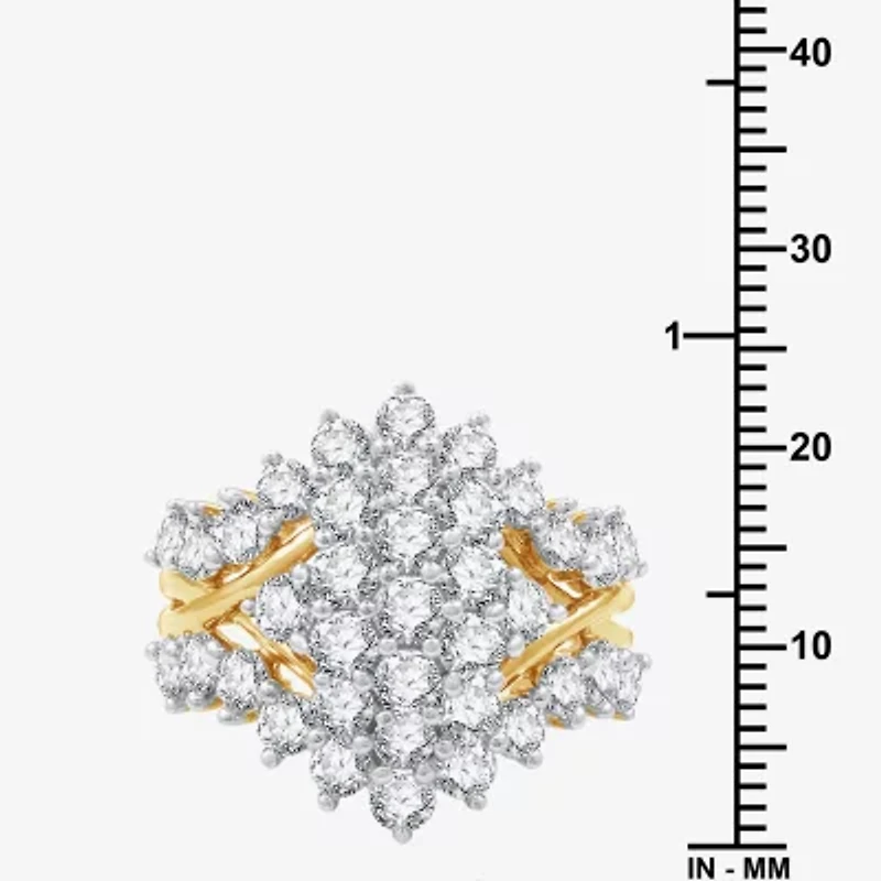 G/ Si1-Si2 Womens 3 CT. T.W. Lab Grown White Diamond 14K Gold Over Silver Cluster Cocktail Ring