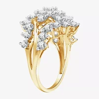 G/ Si1-Si2 Womens 3 CT. T.W. Lab Grown White Diamond 14K Gold Over Silver Cluster Cocktail Ring