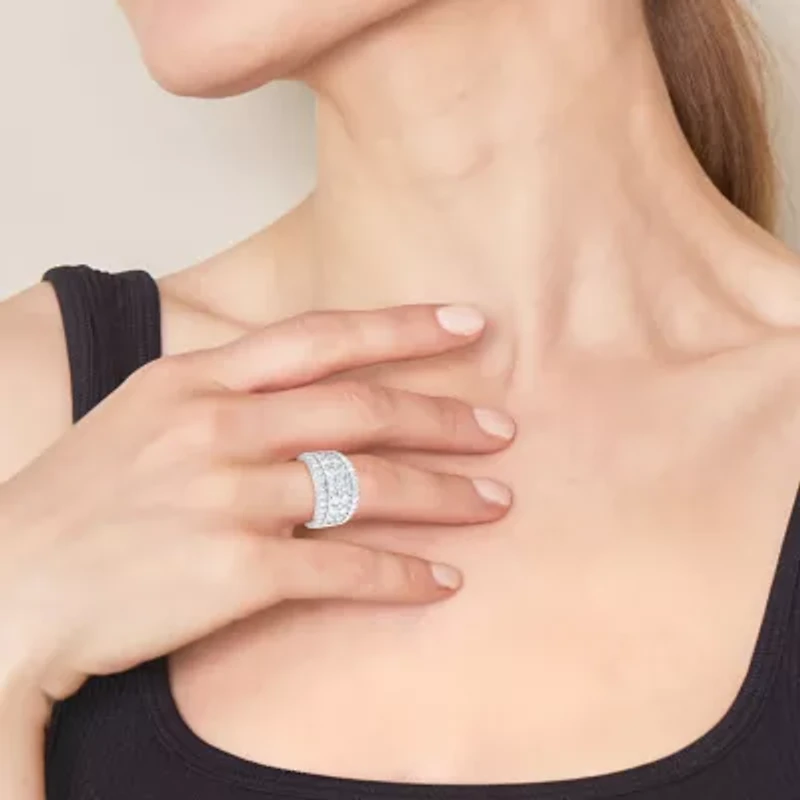 (F/Si2) Womens 3 CT. T.W. Lab Grown White Diamond Sterling Silver Cocktail Ring