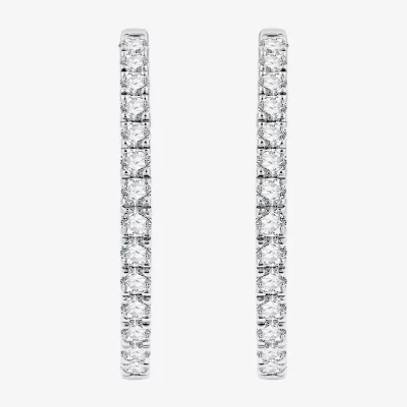 (G, Si1-Si2) Womens 3 CT. T.W. Lab Grown White Diamond Sterling Silver 33.7mm Hoop Earrings