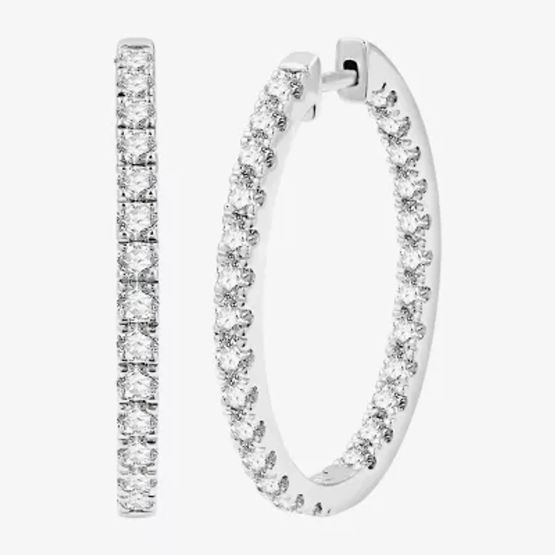 (G, Si1-Si2) Womens 3 CT. T.W. Lab Grown White Diamond Sterling Silver 33.7mm Hoop Earrings