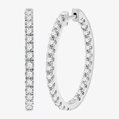 (G, Si1-Si2) Womens 3 CT. T.W. Lab Grown White Diamond Sterling Silver 33.7mm Hoop Earrings
