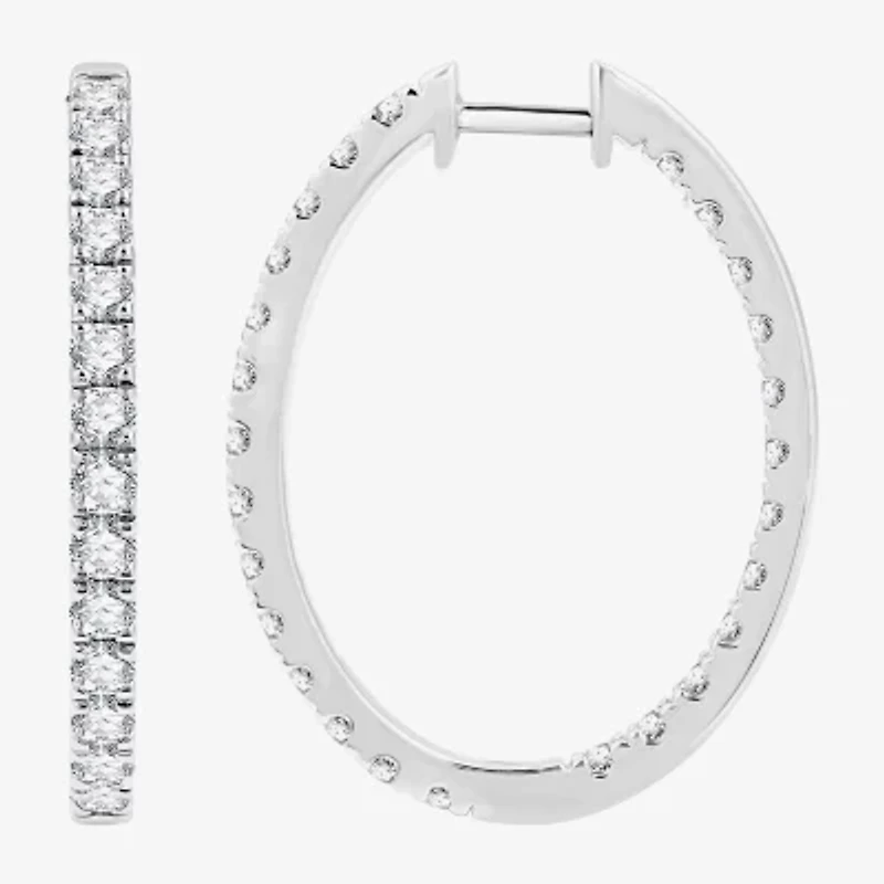 (G, Si1-Si2) Womens 3 CT. T.W. Lab Grown White Diamond Sterling Silver 33.7mm Hoop Earrings