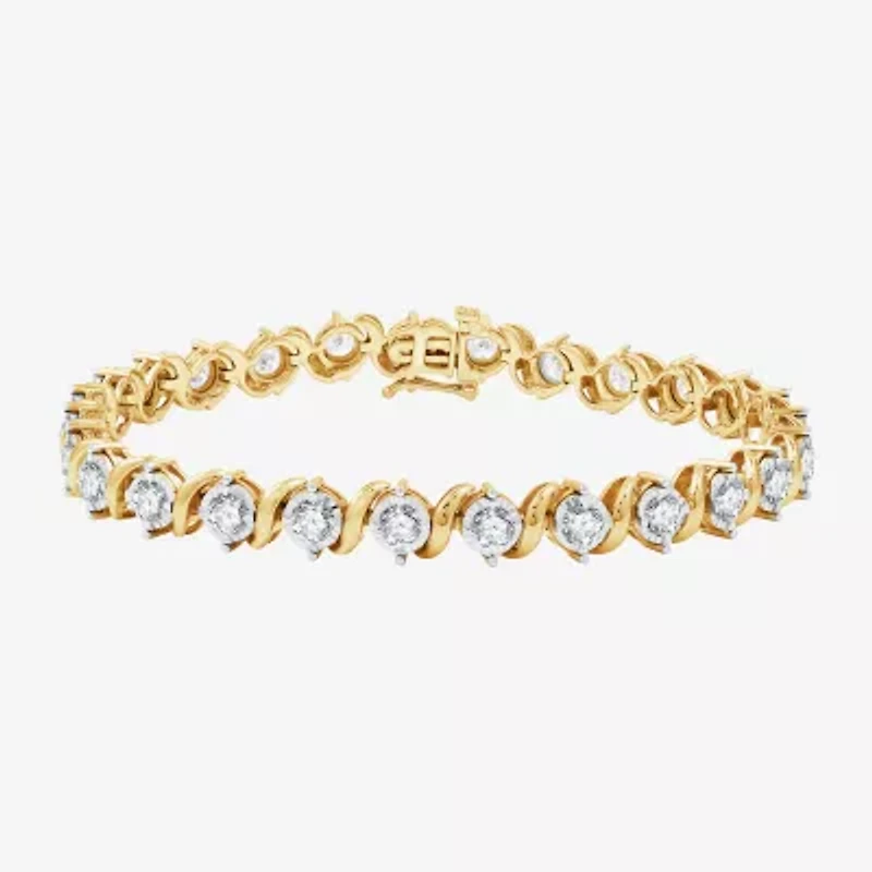 (G, Si1-Si2) Womens 5 CT. T.W. Lab Grown White Diamond 14K Gold Over Silver 7.5 Inch Tennis Bracelet