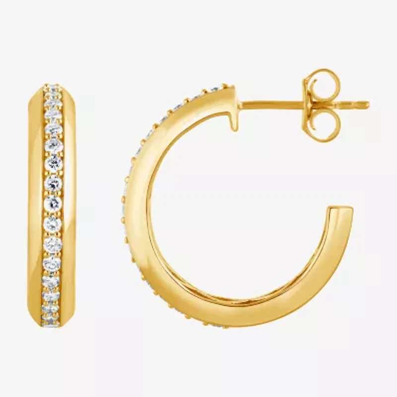 (F/Vs2) Womens 1/2 CT. T.W. Lab Grown White Diamond 14K Gold Over Silver 20mm Hoop Earrings