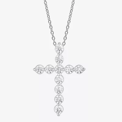 Cross (F, Si2) Womens 1 CT. T.W. Lab Grown White Diamond Sterling Silver Cross 18 Inch Pendant Necklace