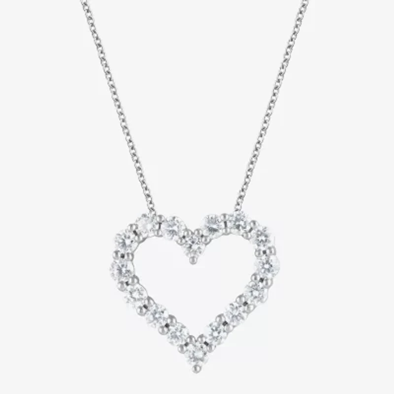 (F, Si2) Womens 1 CT. T.W. Lab Grown White Diamond Sterling Silver Heart 18 Inch Pendant Necklace