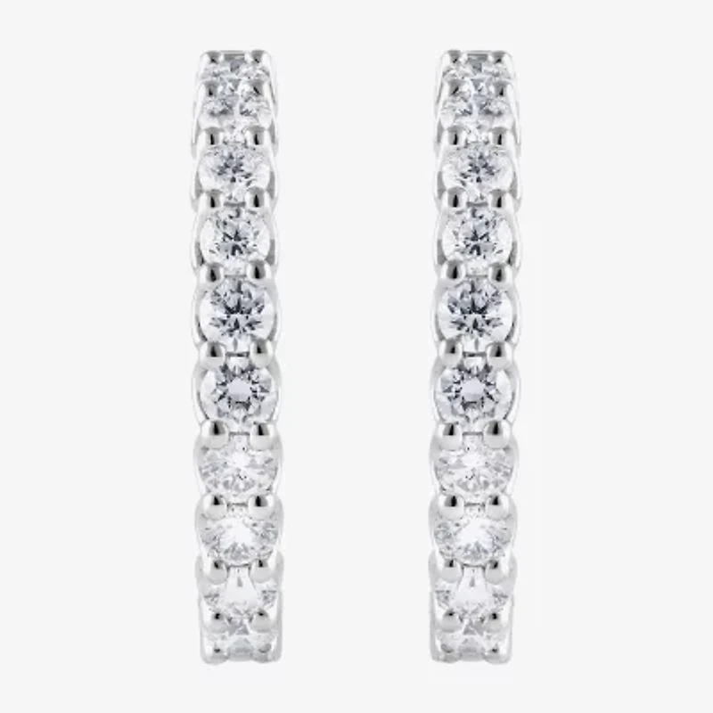 (F, Si2) Womens 1 CT. T.W. Lab Grown White Diamond Sterling Silver Hoop Earrings