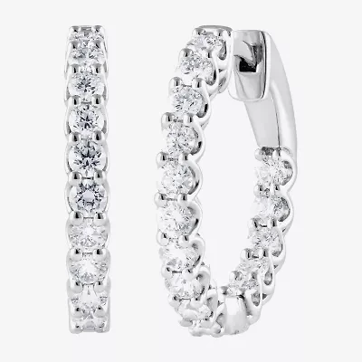 (F, Si2) Womens 1 CT. T.W. Lab Grown White Diamond Sterling Silver Hoop Earrings