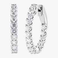 (F, Si2) Womens 1 CT. T.W. Lab Grown White Diamond Sterling Silver Hoop Earrings