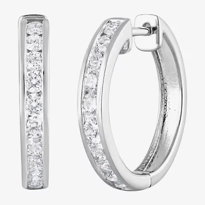 (F, Si2) Womens 1 CT. T.W. Lab Grown White Diamond Sterling Silver 19.5mm Hoop Earrings