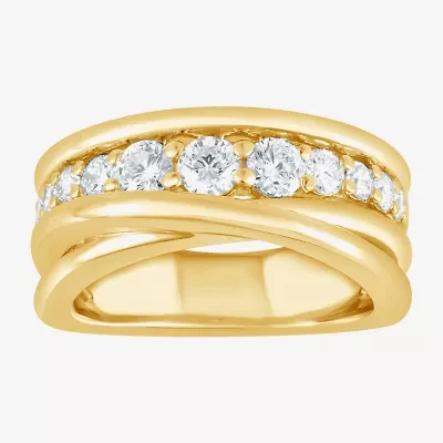 (F, Si2) Womens 1 CT. T.W. Lab Grown White Diamond 14K Gold Over Silver Crossover Cocktail Ring