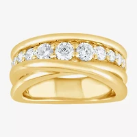 (F, Si2) Womens 1 CT. T.W. Lab Grown White Diamond 14K Gold Over Silver Crossover Cocktail Ring
