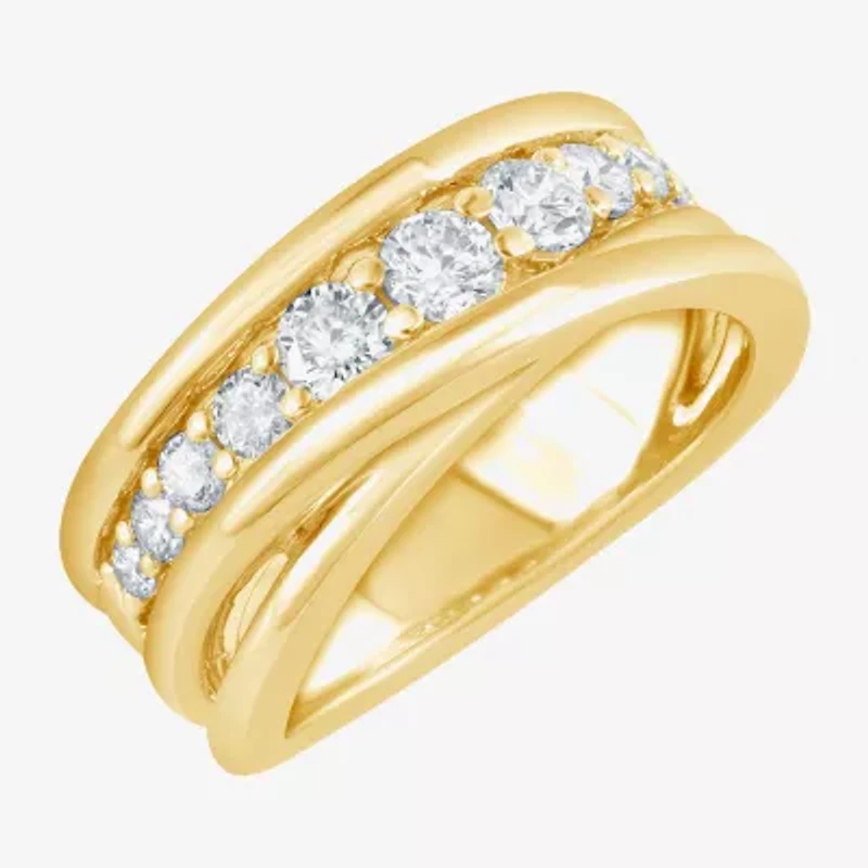 (F, Si2) Womens 1 CT. T.W. Lab Grown White Diamond 14K Gold Over Silver Crossover Cocktail Ring