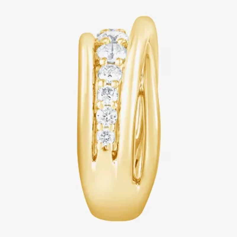 (F, Si2) Womens 1 CT. T.W. Lab Grown White Diamond 14K Gold Over Silver Crossover Cocktail Ring