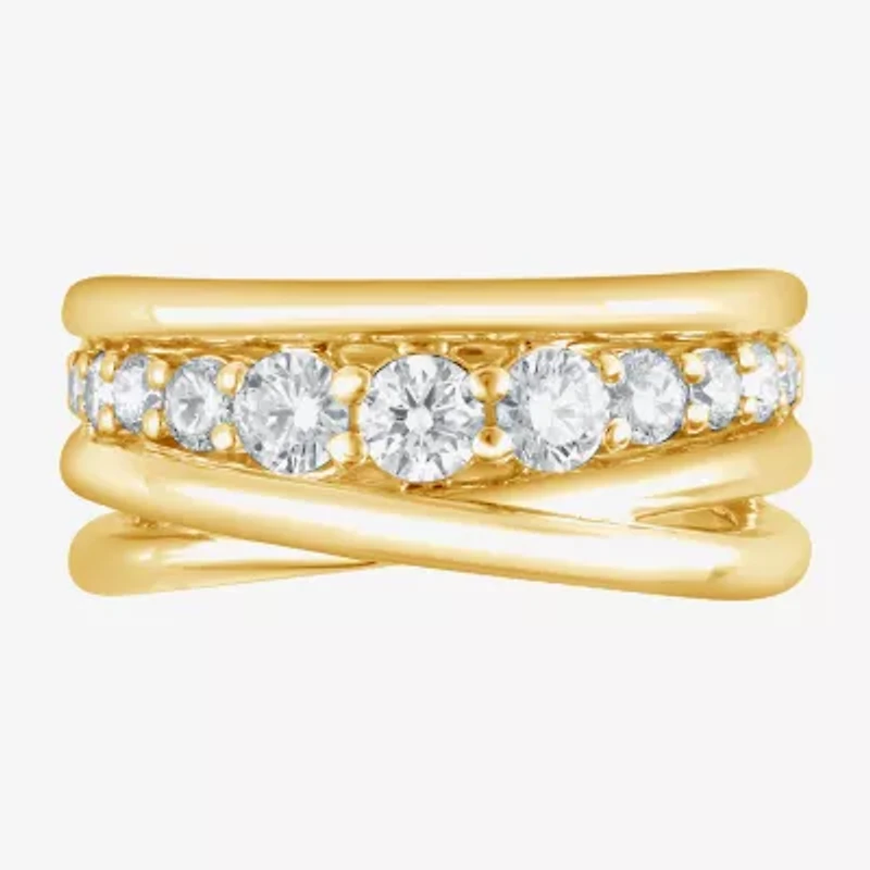 (F, Si2) Womens 1 CT. T.W. Lab Grown White Diamond 14K Gold Over Silver Crossover Cocktail Ring