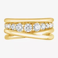 (F, Si2) Womens 1 CT. T.W. Lab Grown White Diamond 14K Gold Over Silver Crossover Cocktail Ring