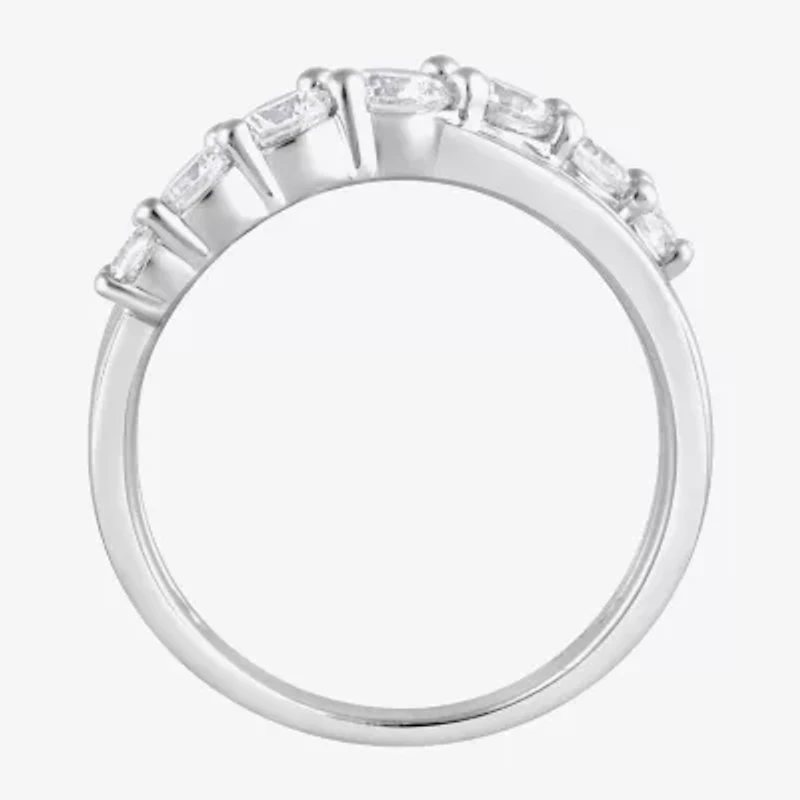 (F, Si2) Womens 1 CT. T.W. Lab Grown White Diamond Sterling Silver Crossover Cocktail Ring