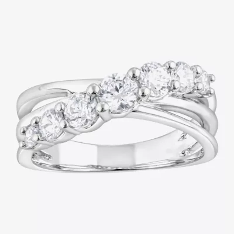 (F, Si2) Womens 1 CT. T.W. Lab Grown White Diamond Sterling Silver Crossover Cocktail Ring