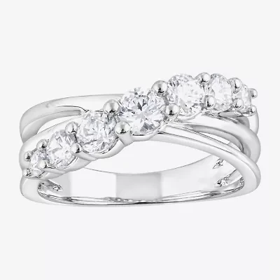 (F, Si2) Womens 1 CT. T.W. Lab Grown White Diamond Sterling Silver Crossover Cocktail Ring