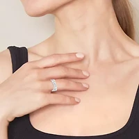 (F, Si2) Womens 1 CT. T.W. Lab Grown White Diamond Sterling Silver Crossover Cocktail Ring