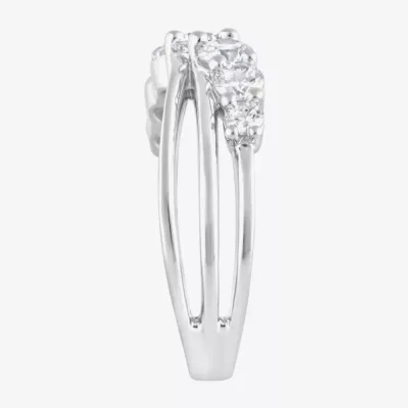 (F, Si2) Womens 1 CT. T.W. Lab Grown White Diamond Sterling Silver Crossover Cocktail Ring