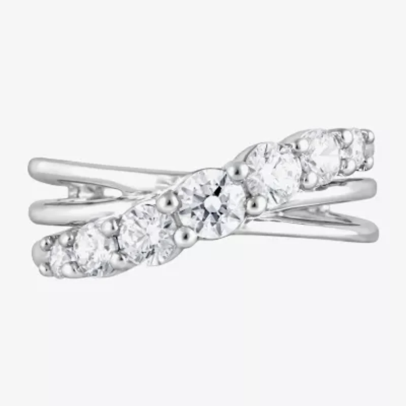 (F, Si2) Womens 1 CT. T.W. Lab Grown White Diamond Sterling Silver Crossover Cocktail Ring