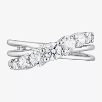 (F, Si2) Womens 1 CT. T.W. Lab Grown White Diamond Sterling Silver Crossover Cocktail Ring