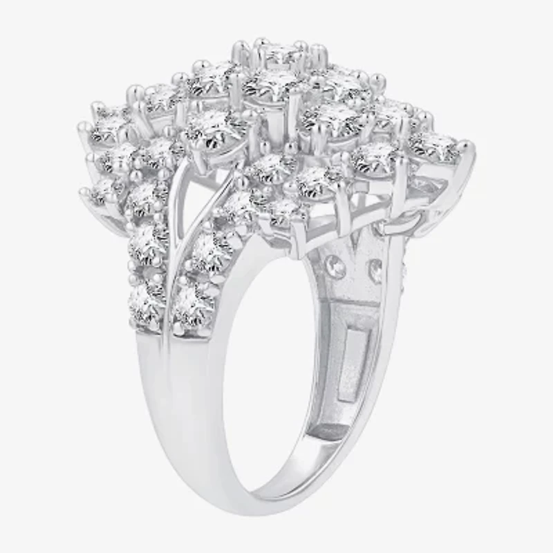 (G, Si1-Si2) Womens 5 CT. T.W. Lab Grown White Diamond Sterling Silver Cluster Cocktail Ring